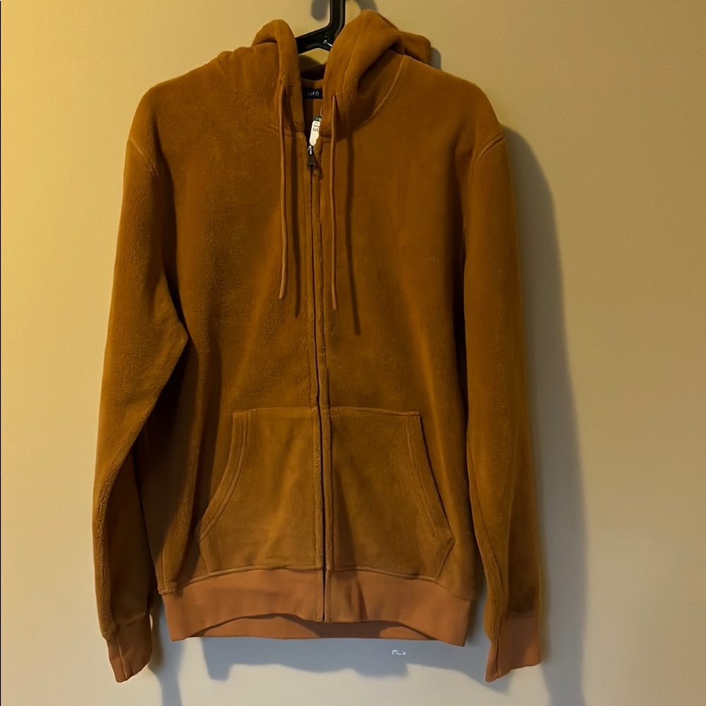 NWT Gianni Lupo soft teddy Brown Zip-Up Hoodie Size L